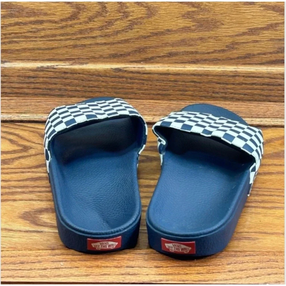 Vans La Costa Slide-On Sandals Navy Blue White Checkerboard Mens Shoes